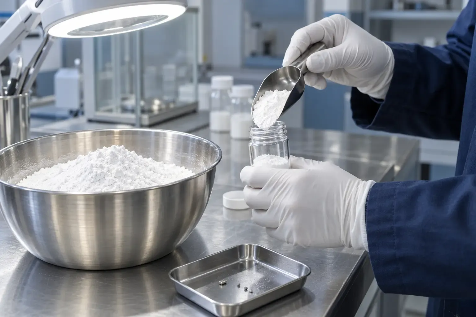 Inspection of calcined cristobalite powder for iron contamination before silicone rubber mixing