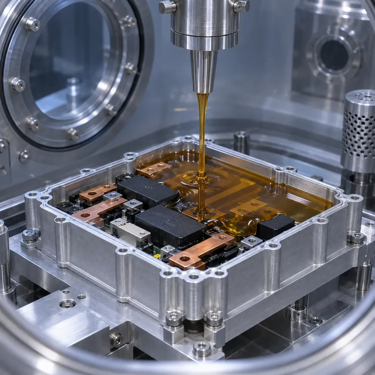 Vacuum-assisted potting of an EV power module