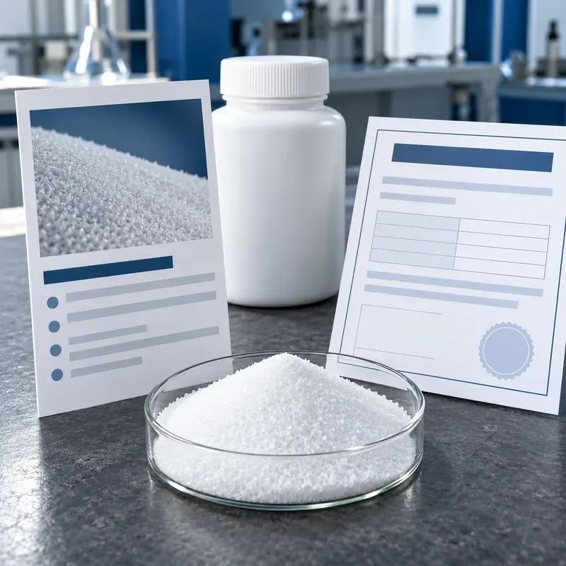 Catalog information and separate blank lot evidence beside a silica sample