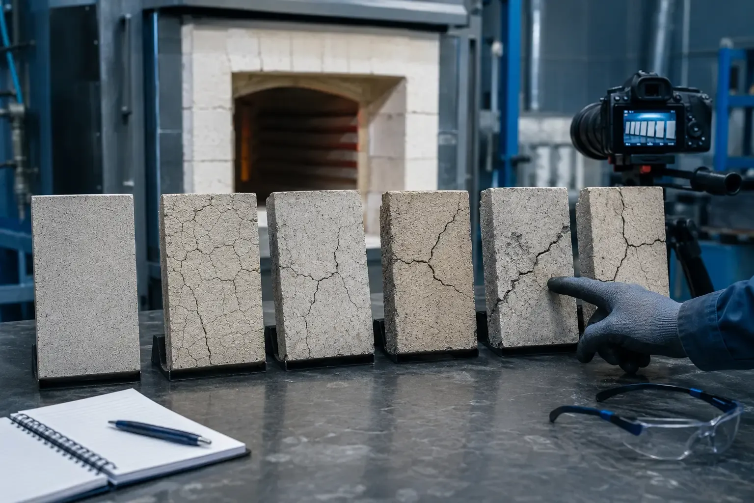 Refractory castable thermal-cycling crack troubleshooting test panels