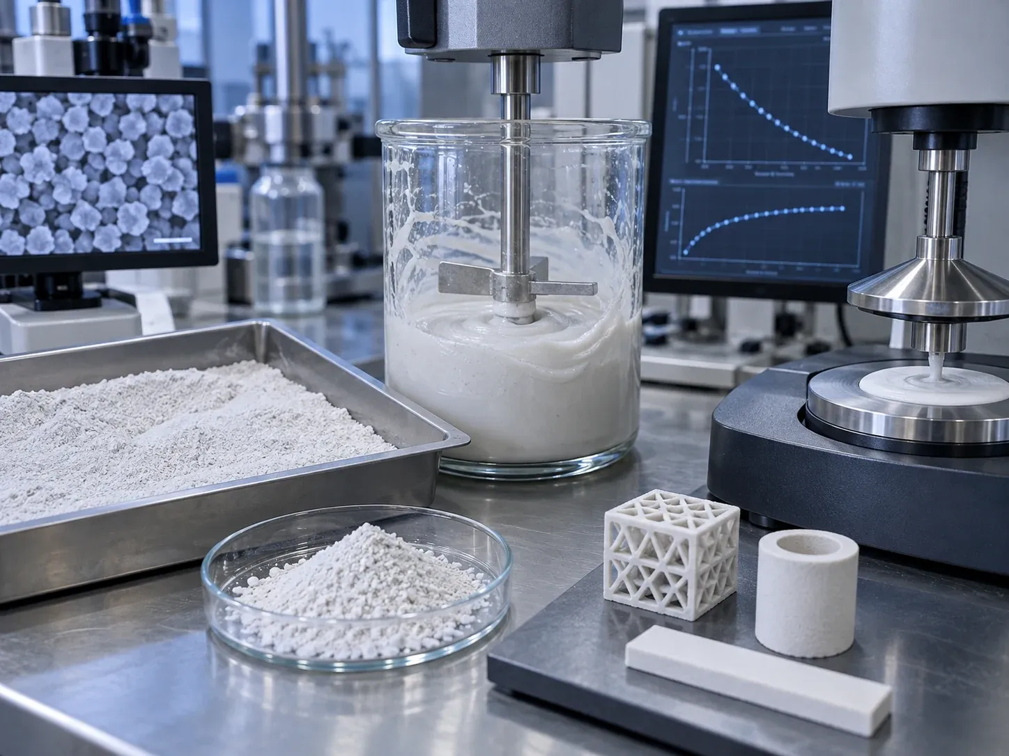 Amorphous fused quartz flour prepared for a ceramic additive manufacturing feedstock trial