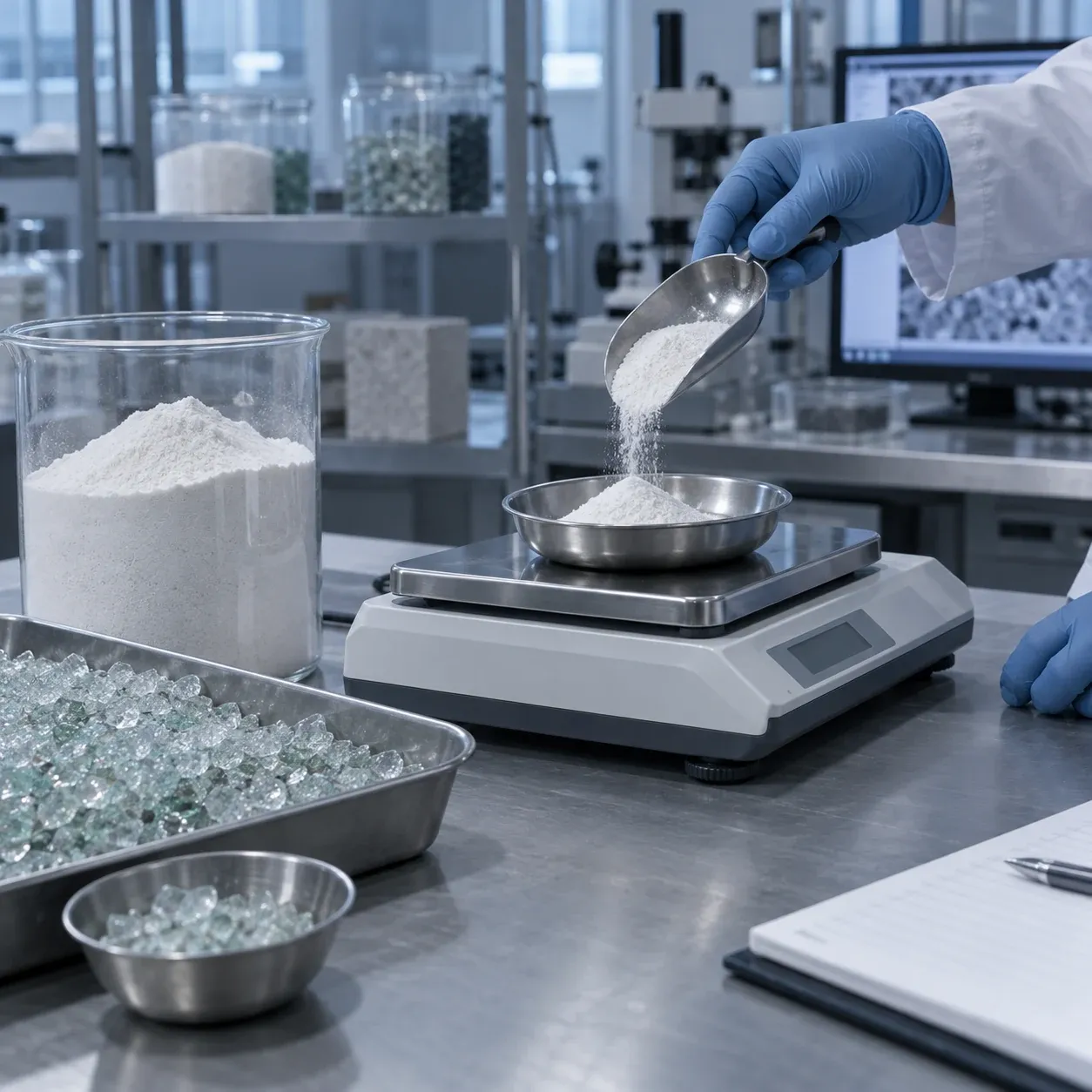 quartz powder and recycled glass raw-material matching for sintered stone