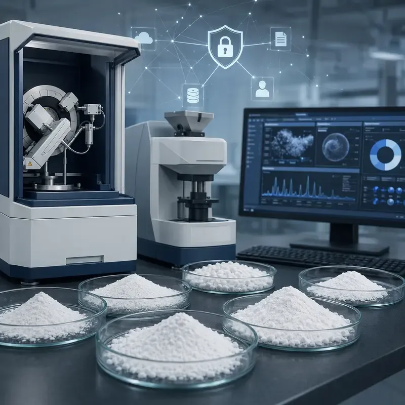 Modern silica powder laboratory with XRD, particle-size analyzer and digital quality data