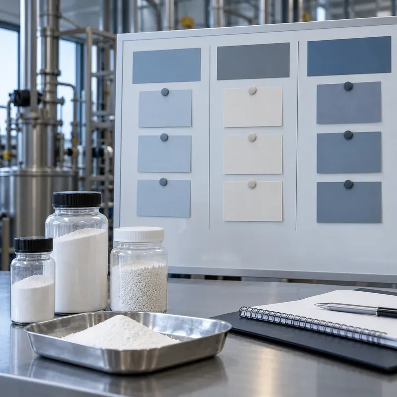 Blank sample, pilot and repeat decision board for a silica distributor