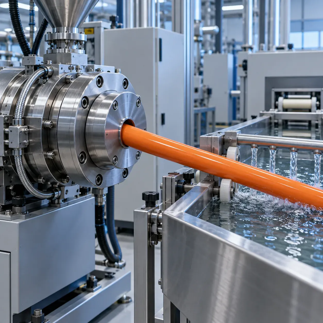 High-voltage cable extrusion and cooling line