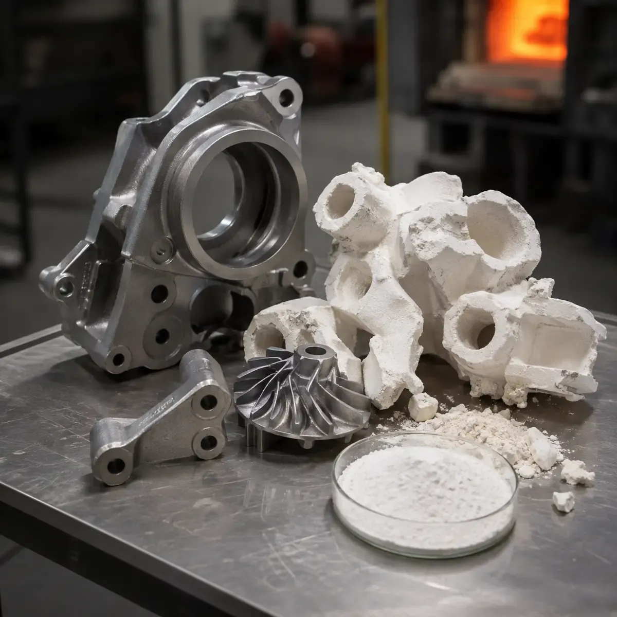 Precision cast components and fused silica shell material