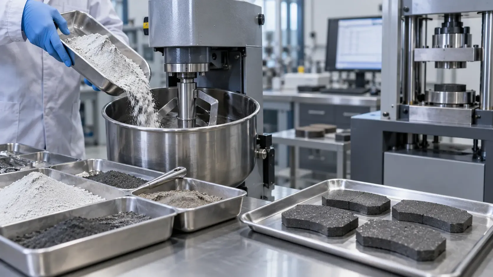 Controlled silica powder mixing and compacted friction-material specimens