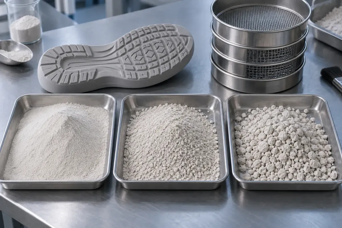 PV silica powder size fractions matched to shoe mold pattern detail