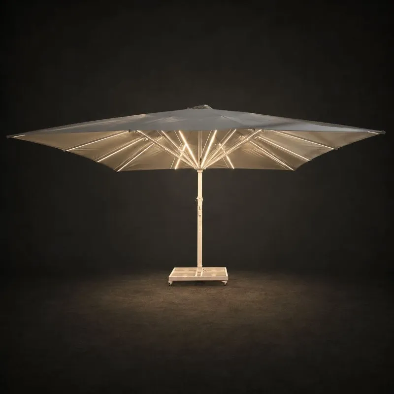 Large commercial umbrella with optional LED lighting at night