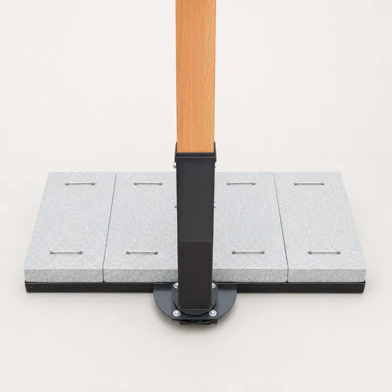 Commercial wood-look aluminum cantilever umbrella-square-weighted-base-detail