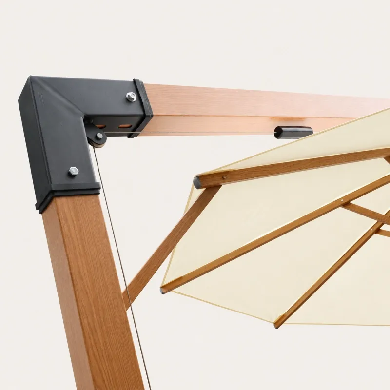 Commercial wood-look aluminum cantilever umbrella-upper-arm-joint-detail