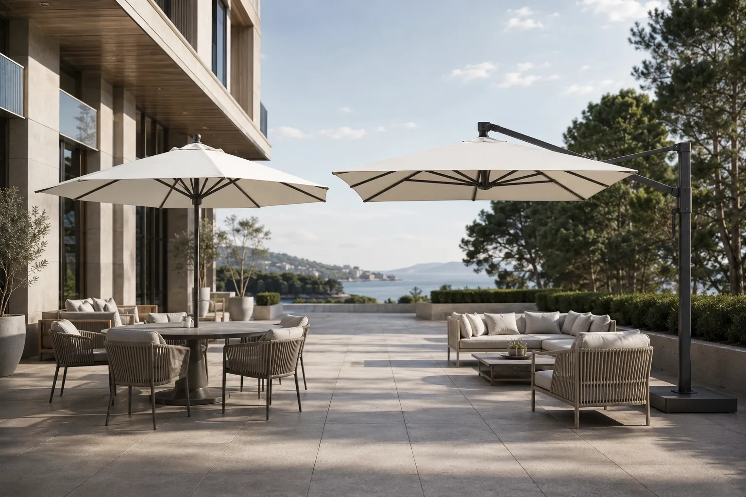 Center-pole vs cantilever umbrellas