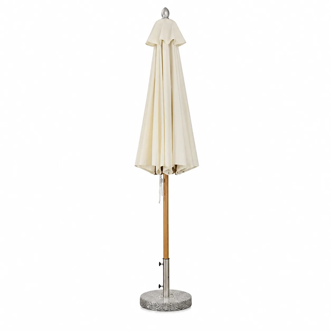 Closed wood-look aluminum center pole umbrella