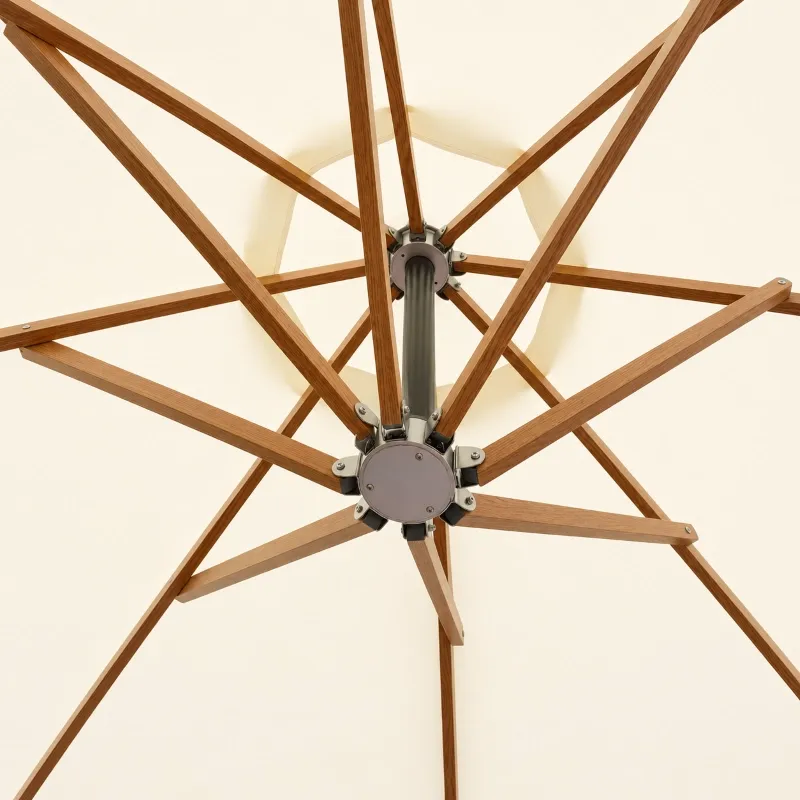 Commercial wood-look aluminum cantilever umbrella-canopy-frame-detail
