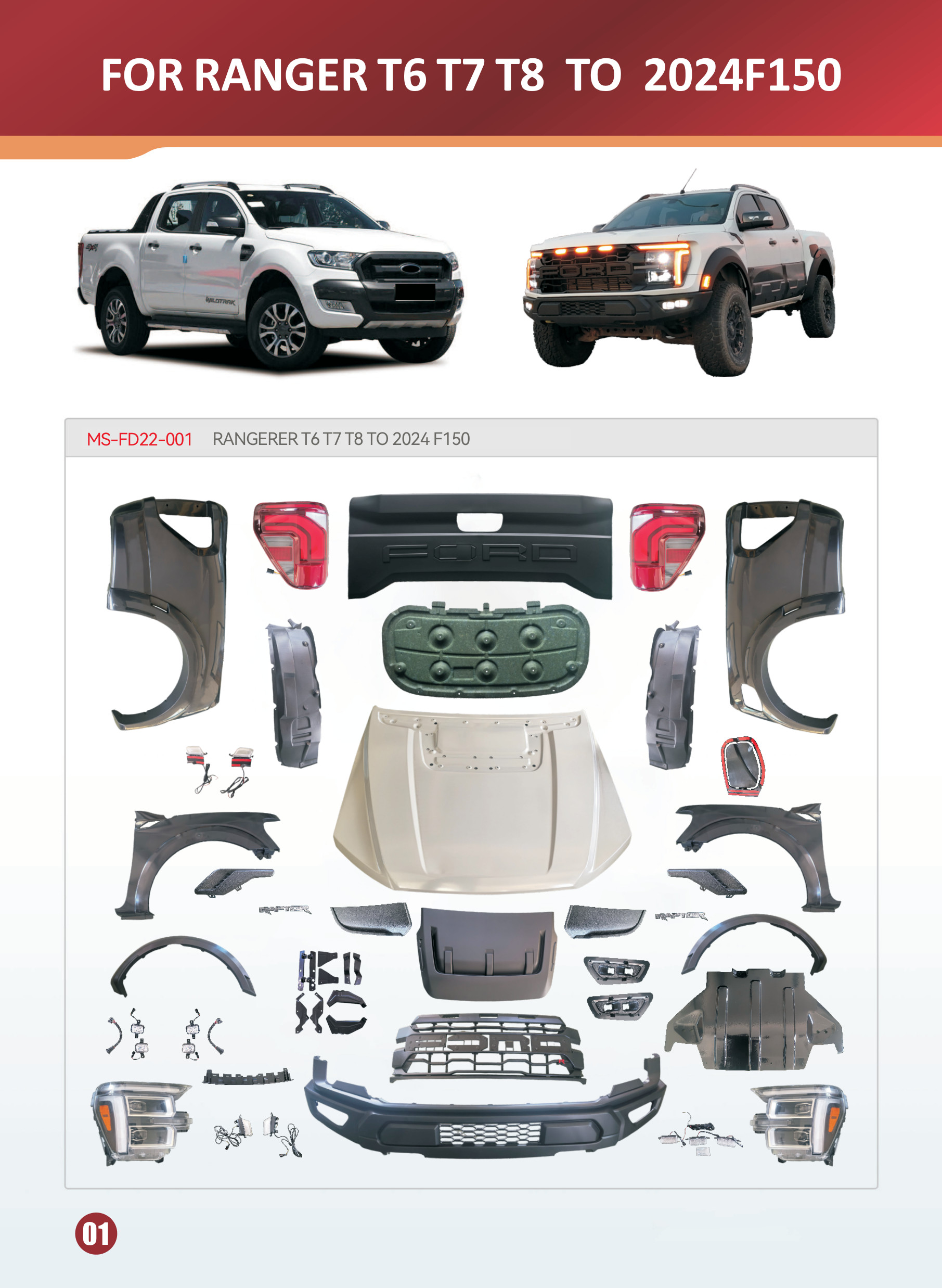 Ford Ranger T6 T7 T8 converted to 2024 F-150 style complete kit