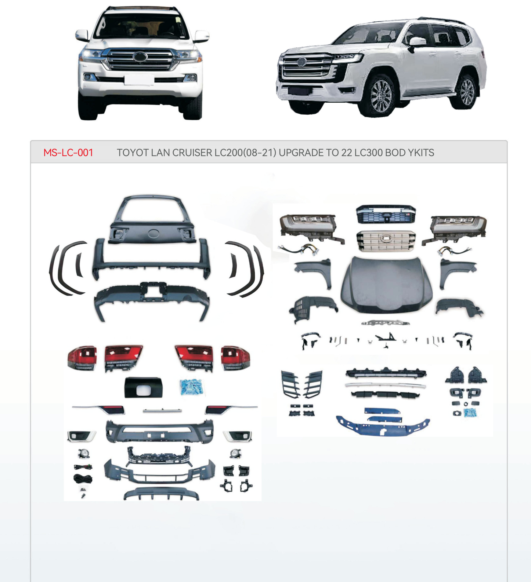 Conversion kit upgrading Toyota Land Cruiser LC200 to LC300 style