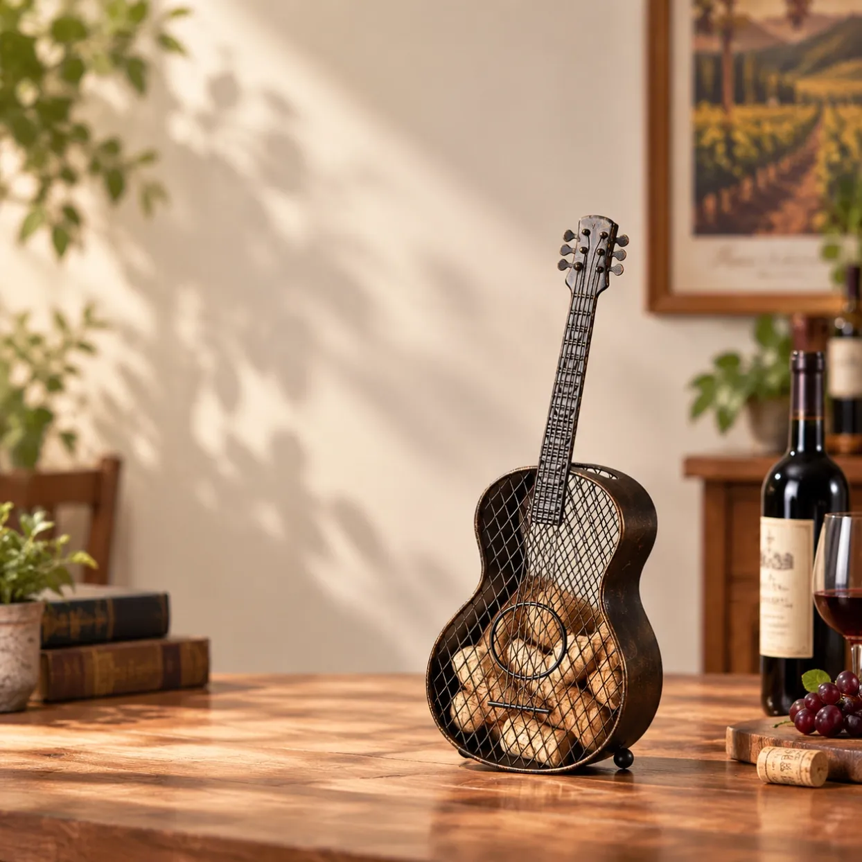 Guitar wine cork container