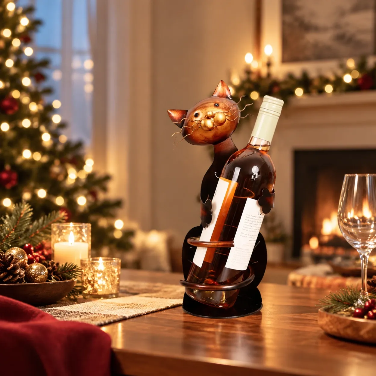 Cat shaped wine holder Wine shelf Metal sculpture