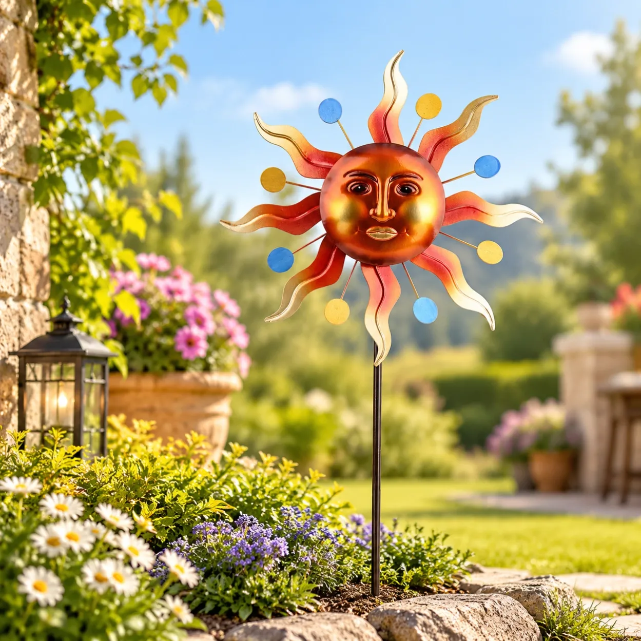Metal Sun Face Garden Stake