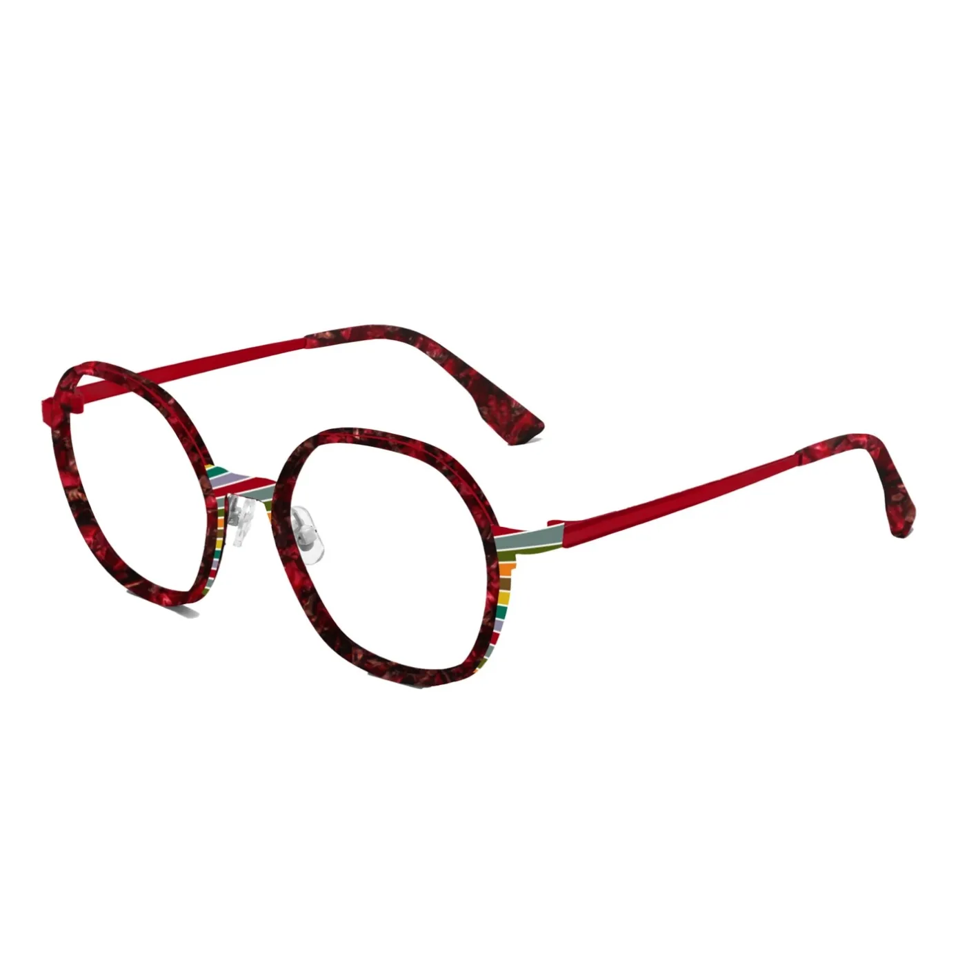 RS003 red striped acetate geometric optical frames