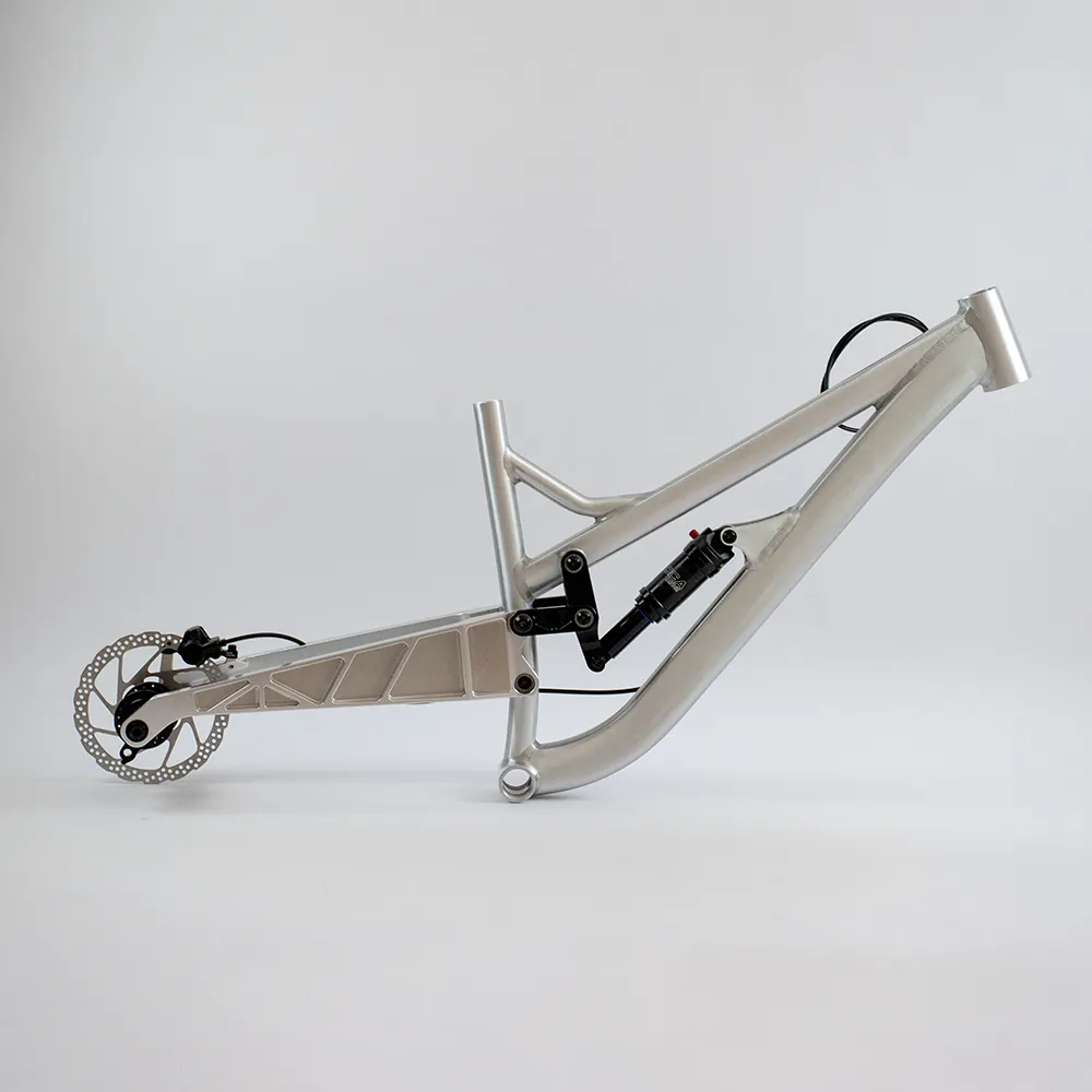 Custom full suspension bike frame side view