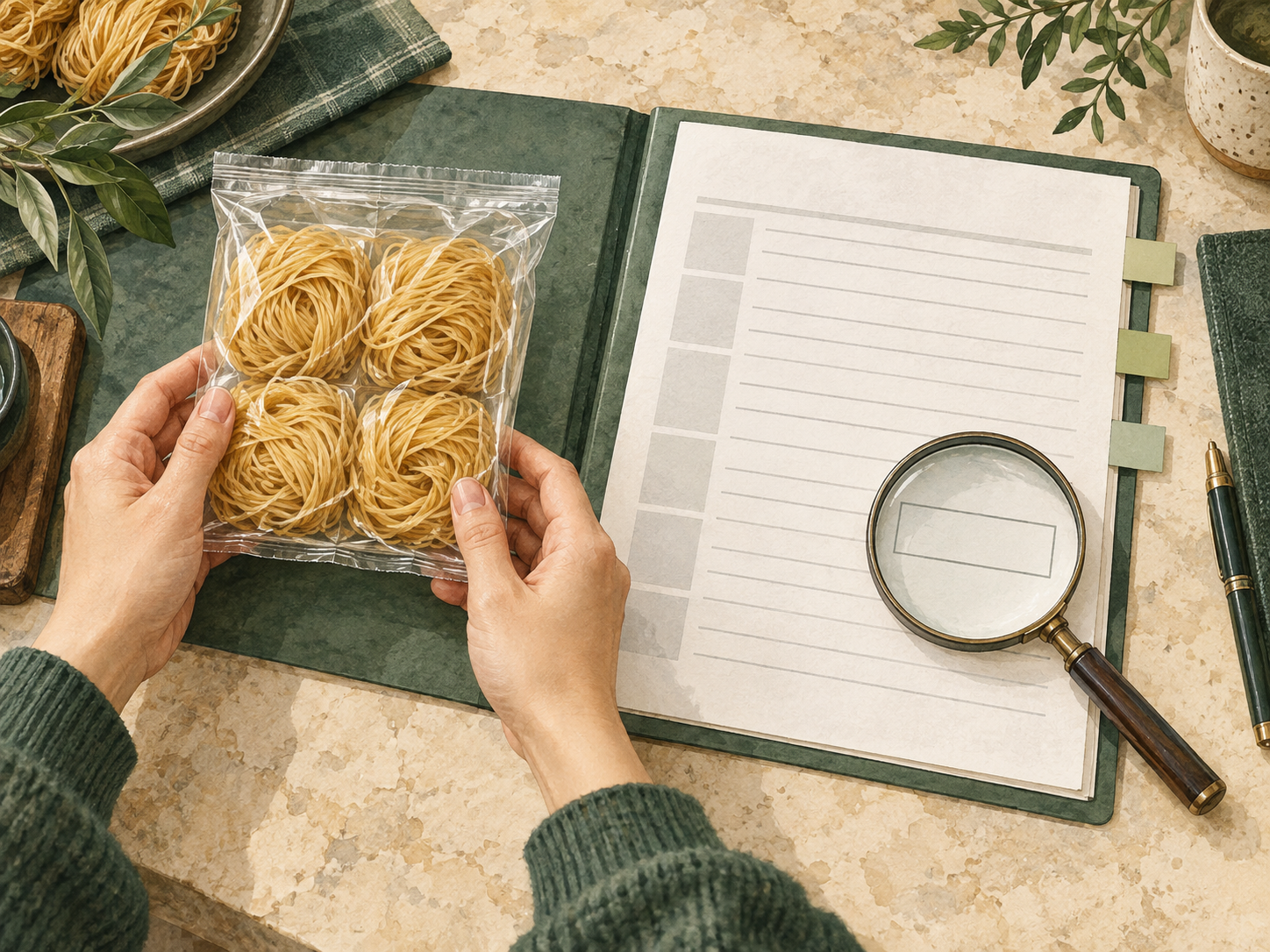 Illustration of checking document scope against a golden wheat noodle sample