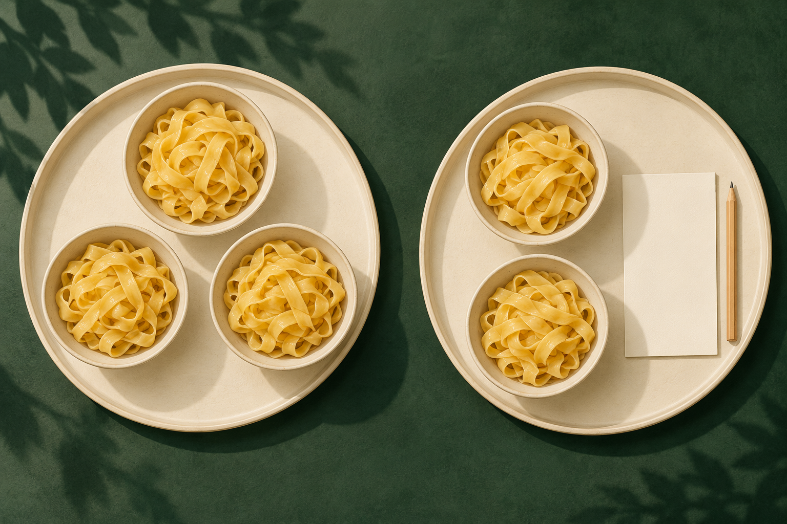 Illustrated plain wheat noodle samples arranged on two separate trays beside a blank response card.