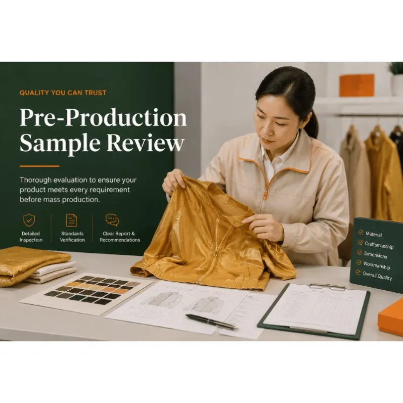 Experienced inspector carefully reviewing pre-production golden sample against client specifications in China factory