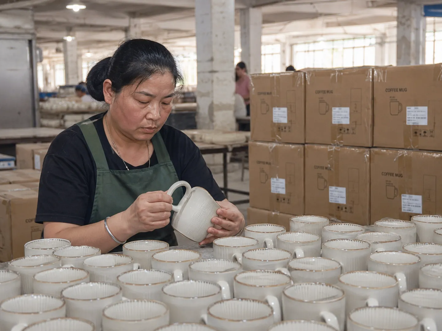 Quality Inspection of Ceramic Coffee Mugs Before Shipment