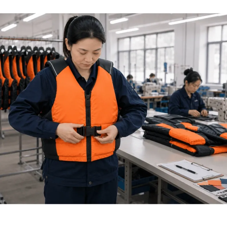 Outdoor vest checked during pre-shipment inspection before export