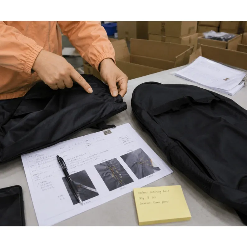 QC inspector reviewing defective products after a shipment failed inspection