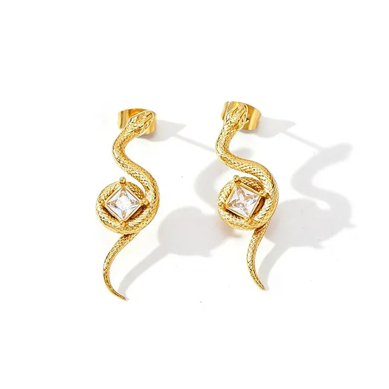 Ivanda Charm Drop Hoop Earrings Gold Stainless YHTSE-260504 - view 04