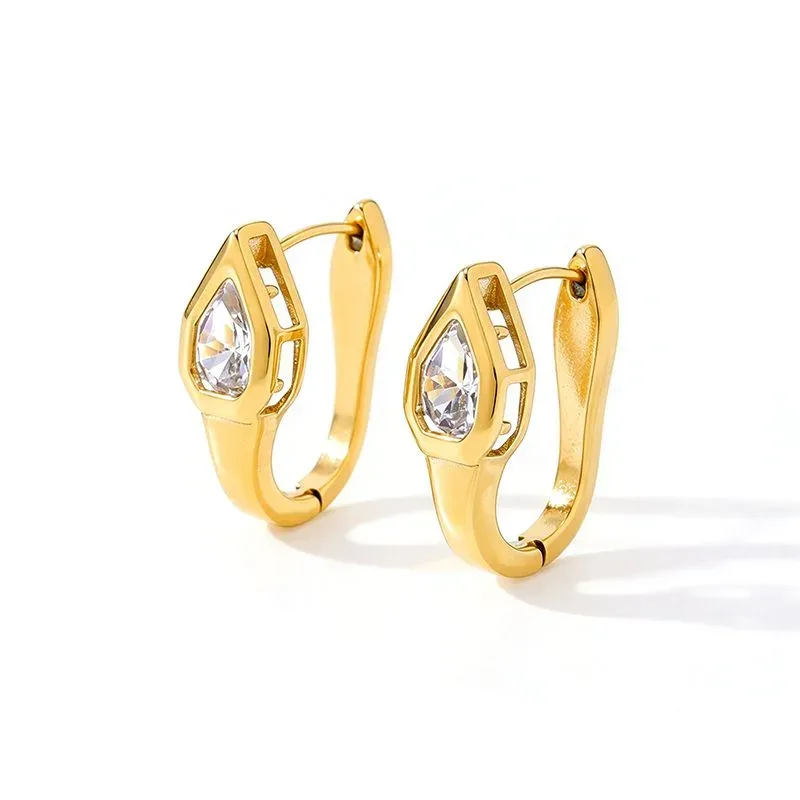Ivanda Pear Crystal Huggie Earrings Gold Stainless YHTSE-260902 - view 04