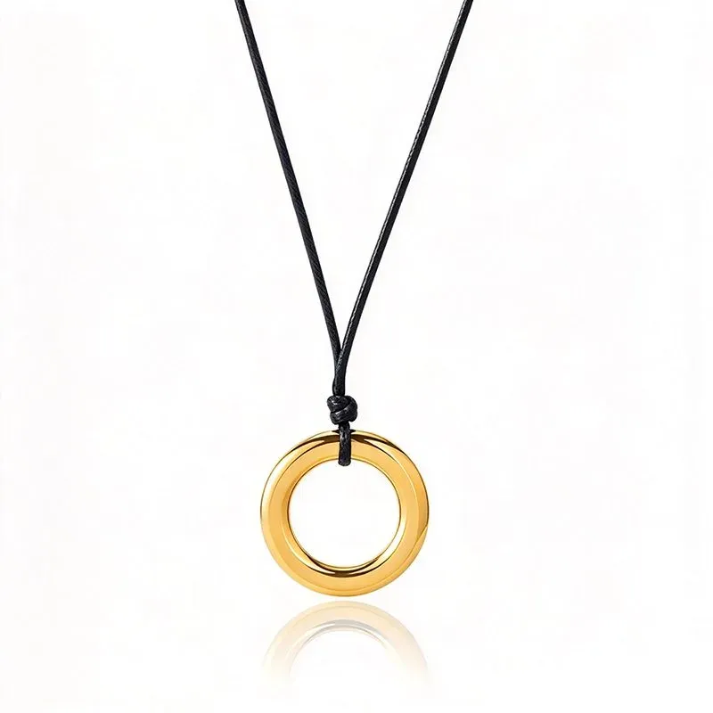 Ivanda Black Cord Necklace Gold Circle Pendant 70cm YHTSN-260901 - view 04