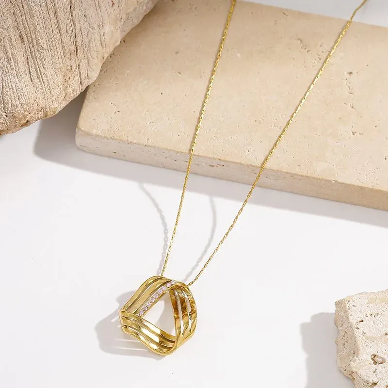 Ivanda Pavé Triangle Pendant Necklace Gold Stainless Steel CH260911-10 - view 04
