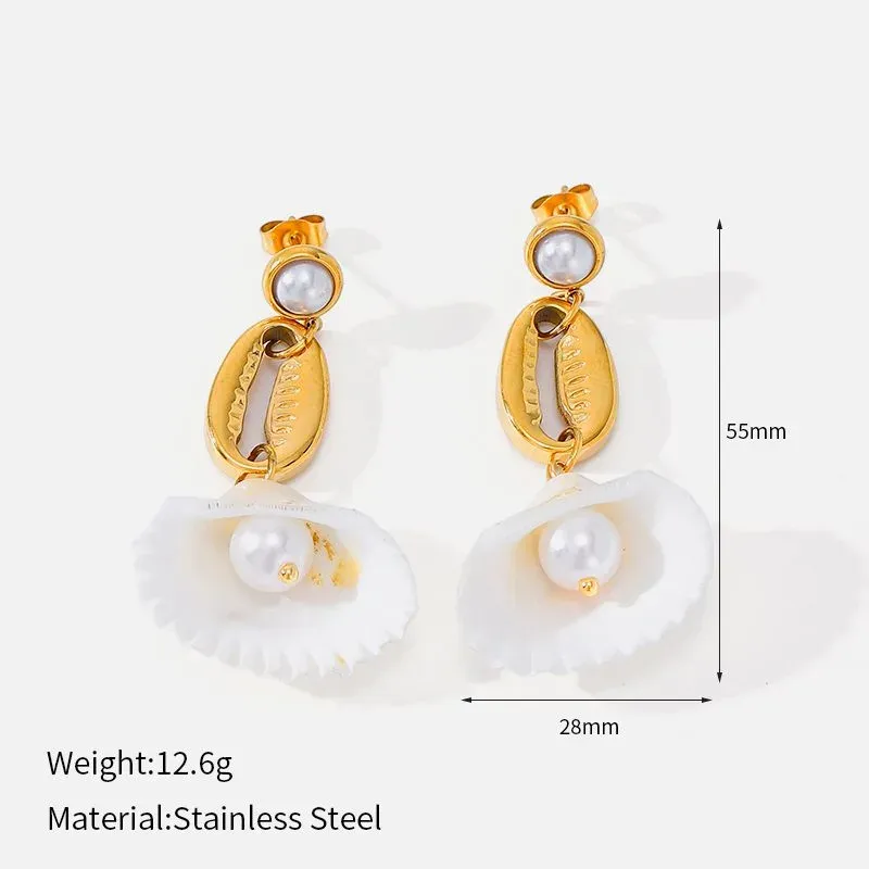 Ivanda Palm Tree Shell Drop Earrings Gold CHEH00783-1 - view 02