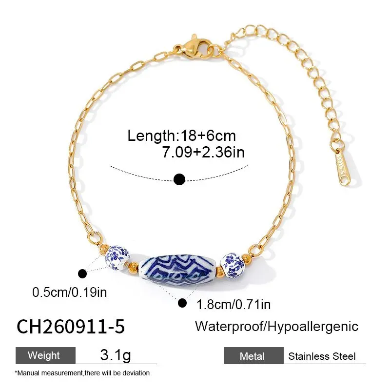 Ivanda Blue & White Bead Bracelet Gold Stainless Steel CH260911-5 - view 01