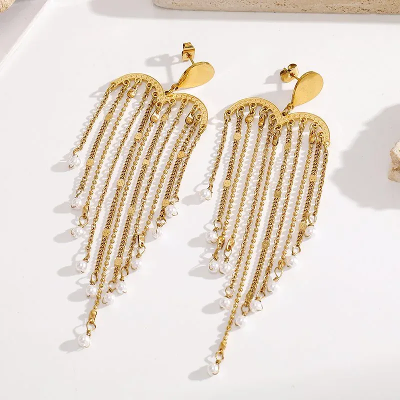 Ivanda Heart Tassel Drop Earrings Gold YWD2-E2504945-1 - view 06