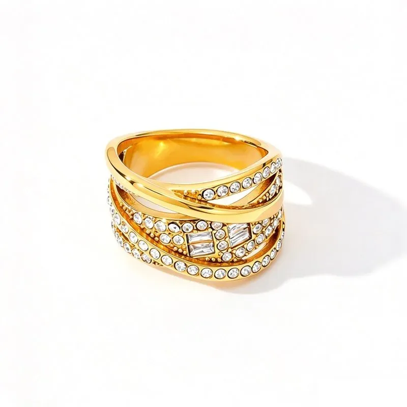 Ivanda Pavé Dome Ring Multi-Row Crystal Gold YHTSR-260904 - view 04