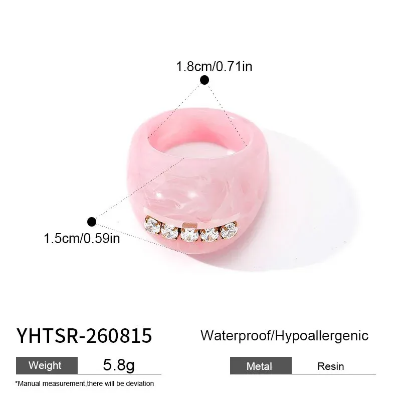 Ivanda Pink Resin Dome Ring with Crystal Bar YHTSR-260815 - view 01