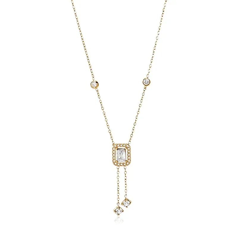 Ivanda Crystal Lariat Necklace Dainty Gold Stainless Steel CH260911-14 - view 02