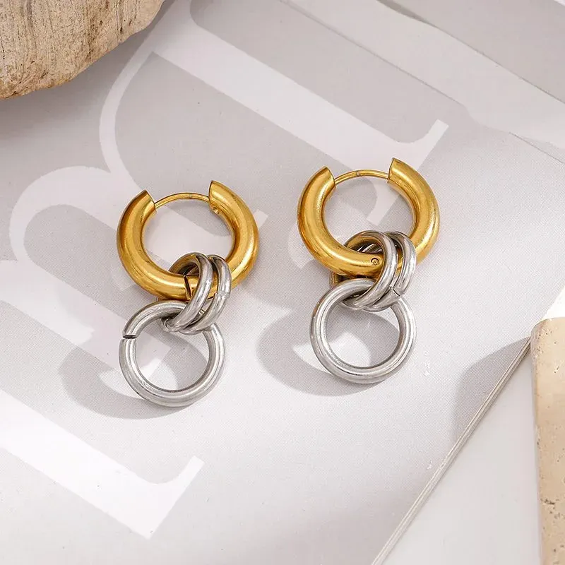 Ivanda Two-Tone Interlock Hoop Earrings Gold Silver YWD3-E26051860 - view 03