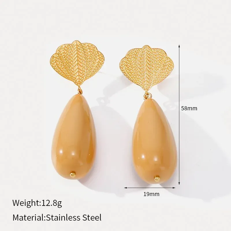 Ivanda Shell & Resin Teardrop Earrings PVD 18K Gold Plated Stainless Steel YWD2-E2504955-2 - view 01