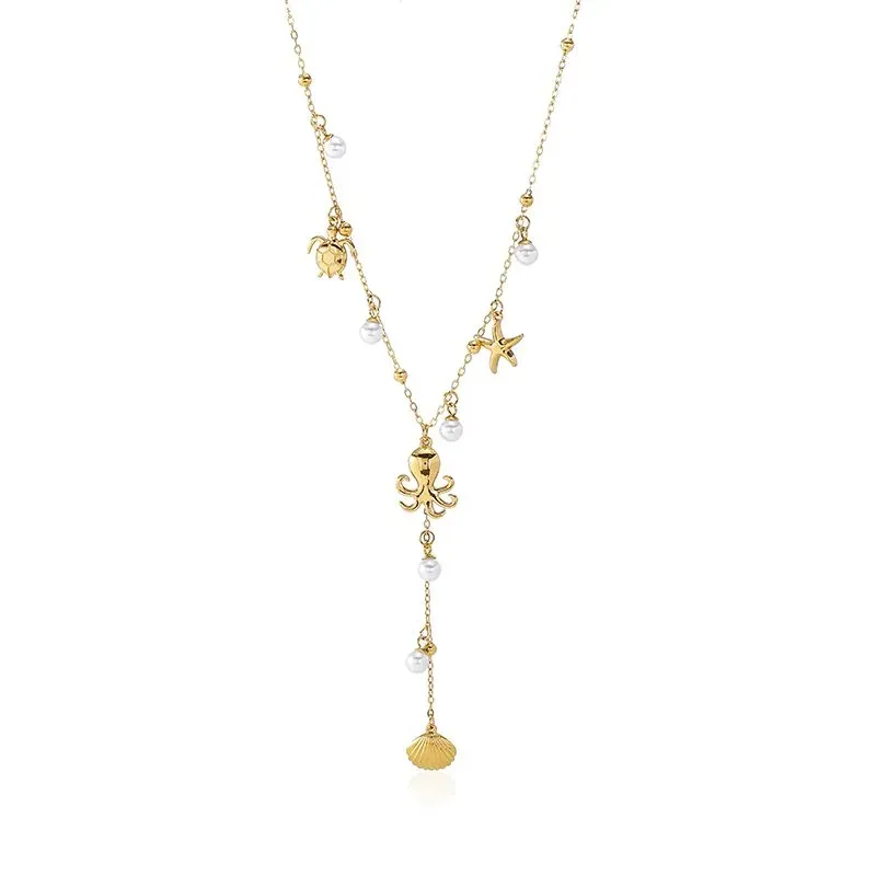 Ivanda Ocean Charm Lariat Necklace PVD 18K Gold Plated Stainless Steel CHXL02112-1 - view 05