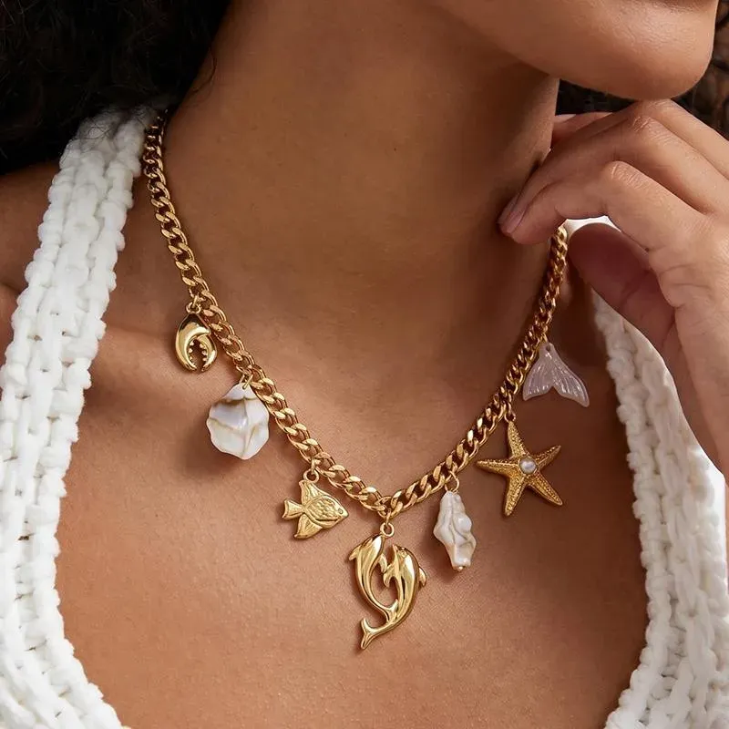 Ivanda Fruit & Flower Charm Necklace PVD 18K Gold Plated Stainless Steel CHXL02076-1 - view 02