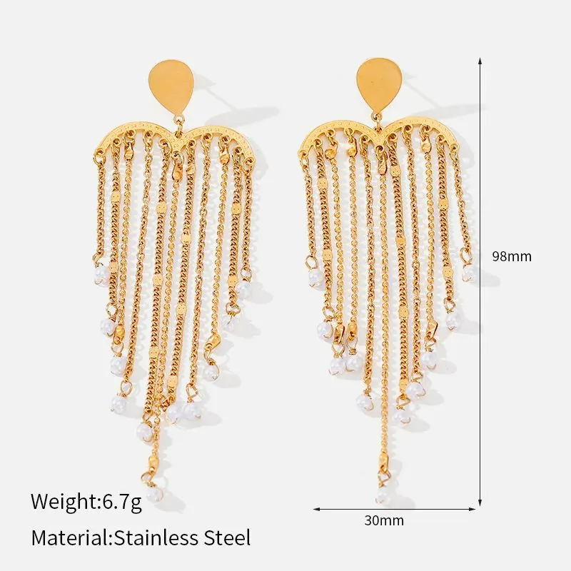 Ivanda Heart Tassel Drop Earrings Gold YWD2-E2504945-1 - view 01