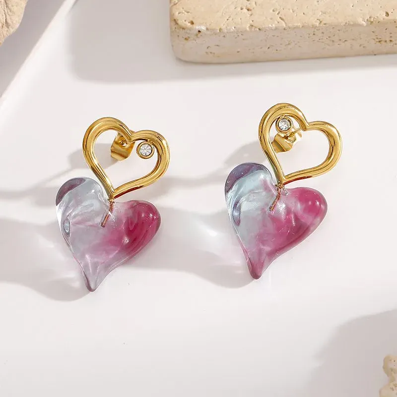 Ivanda Glass Heart Drop Earrings Pink Blue YWD8-E2504993 - view 04