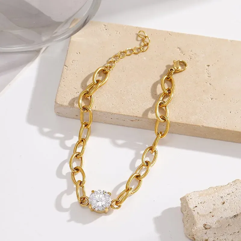 Ivanda Chunky Chain Bracelet Crystal Gold Stainless Steel YWD2-S2605405-B - view 03