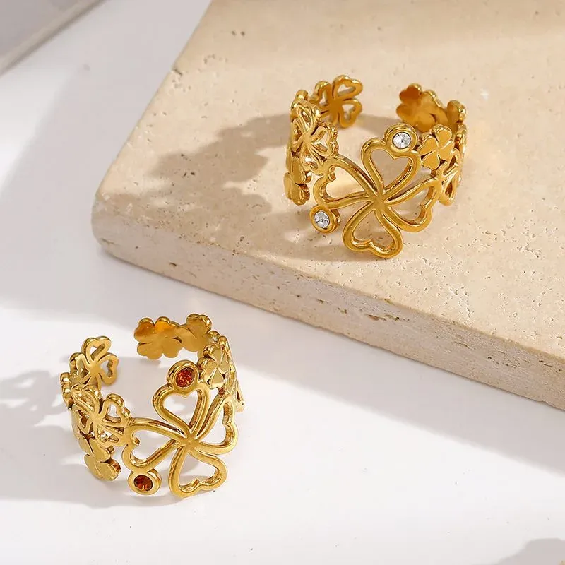 Ivanda Cutout Floral Band Ring Gold Stainless YWD2-R26062076-1 - view 05
