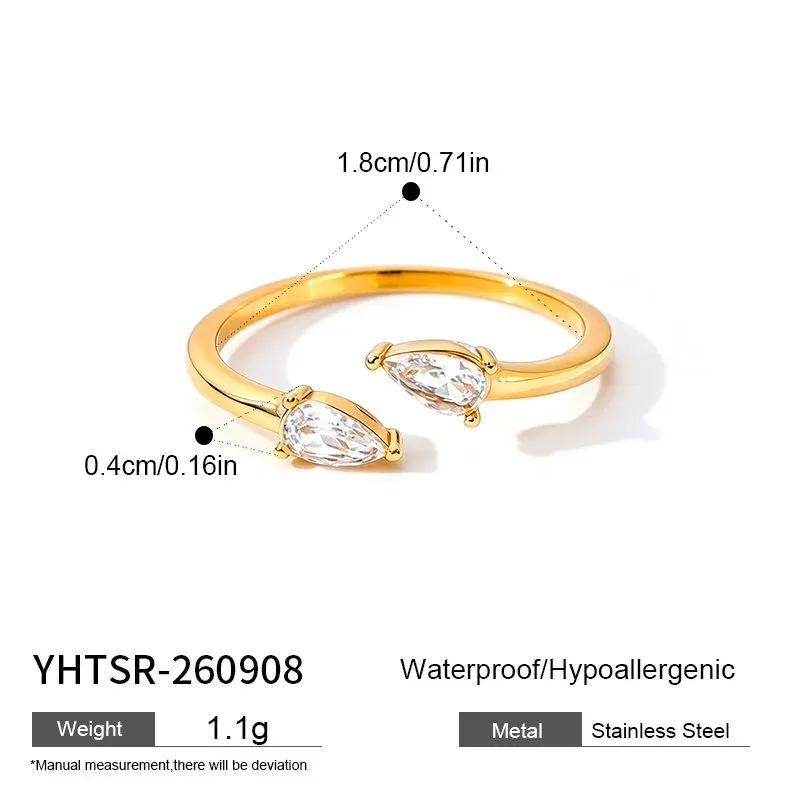Ivanda Pear Crystal Open Ring Slim Gold Stainless YHTSR-260908 - view 01